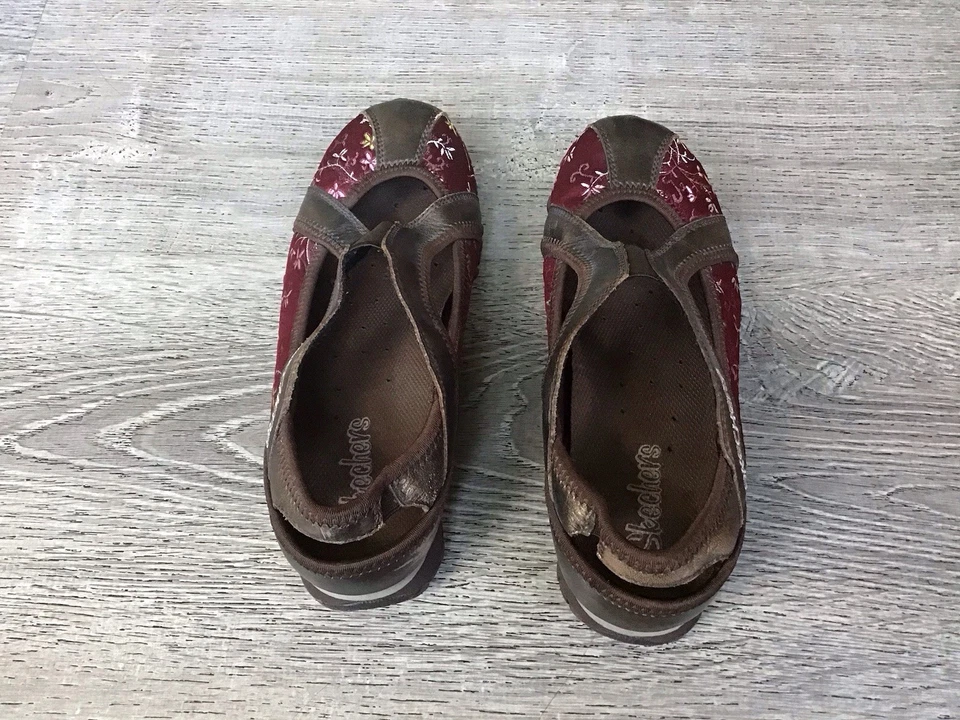 Skechers Bikers Bloom Mary Jane Shoes Womens 6.5 Black Floral Leather Slip On - Image 4 of 4