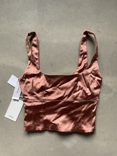 Wilfred Aritzia Shine Stretch Satin Bustier Tank Top Chocolate Sorbet Size 2XS