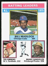 1975 NL Batting Leaders Bill Madlock Ted Simmons Sanguillen 1976 Topps #191