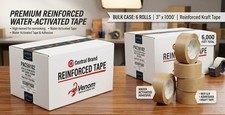 Central Brand Venom 3" 70mm Water Activated Tape Natural K9306PV060 Case 6 Rolls