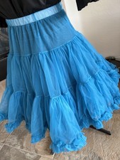 Vintage Square Dance Petticoat Soft Nylon 21 long Double Ruffle Aqua Blue Small