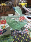 Murano Hand Blown Glass Swan 5 Tall Paperweight Figurine Green Clear Vintage