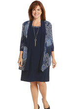R M Richards Womens Jacket Knee-Length Two Piece Dress Navy Size 10