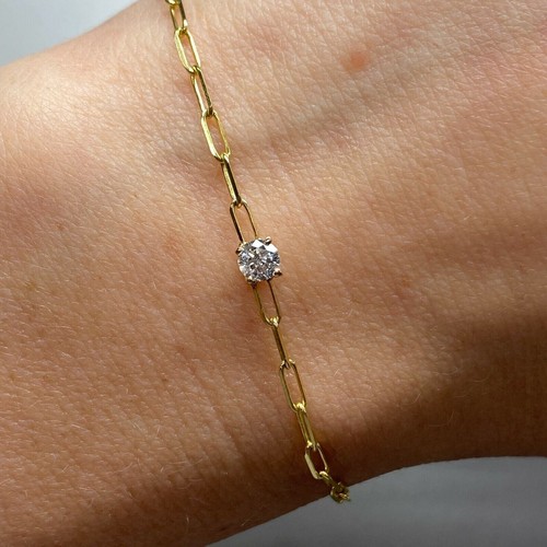 14K GELBGOLD 0,16CT DIAMANT PAPIERCLIP LINK ARMBAND - Bild 2 von 5