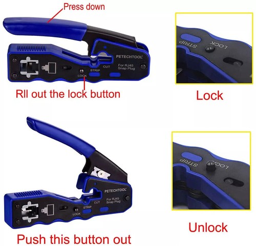 RJ45 Pass Through Crimping Tool for Cat5e Cat5 Cat6 Plugs Connector Network - Picture 10 of 12