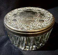 Antique Powder Container With Silver Plated Kid