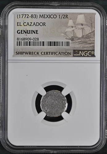 1772-1783 Mexico 1/2 Real El Cazador Silver Shipwreck Coin NGC Graded #028