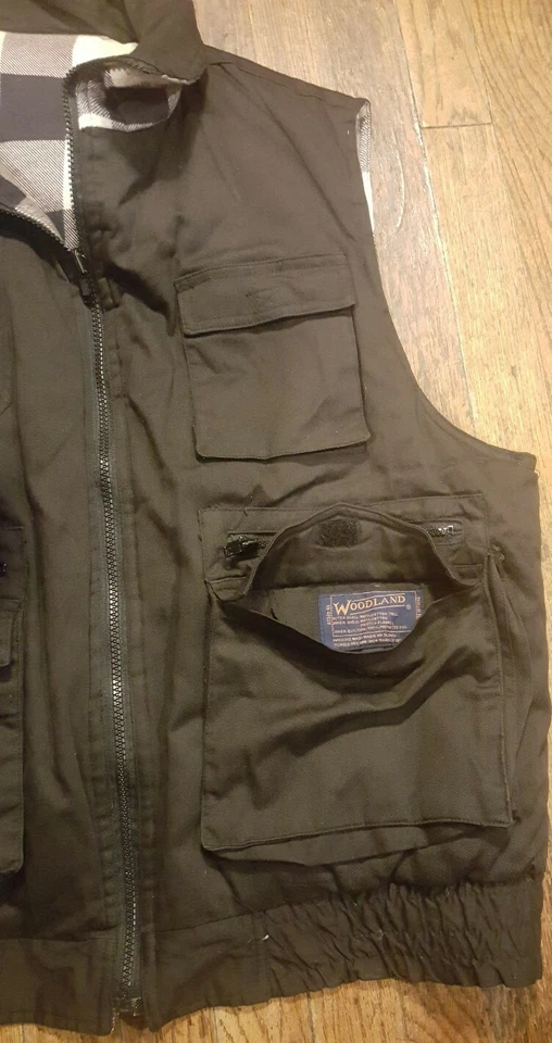 Vintage Woodland Reversible Insulated Hunting Vest Black Plaid Cotton Mens XL - Image 3 of 4