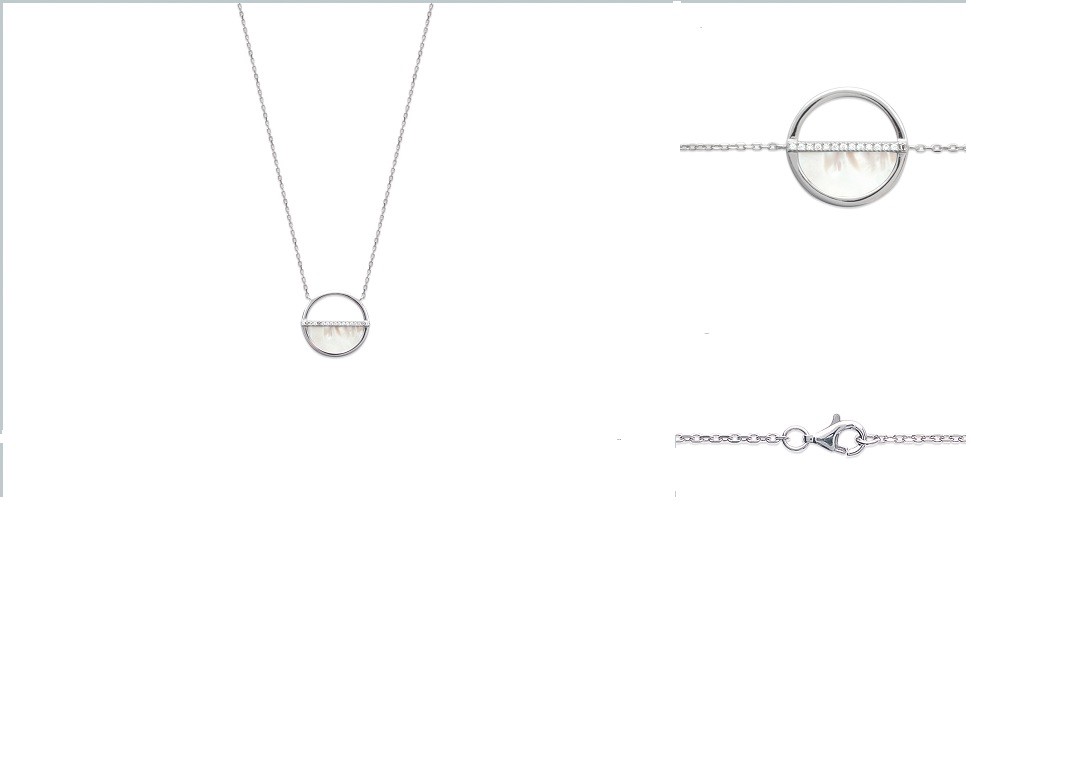 Collier Cercle Argent 925 Poinçonné Zirconium Nacre le Cadeau Idéal