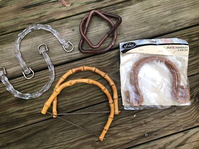 Bamboo And Plastic Purse/Handbag Handles 4 Set Multipack Vtg Fashion Art Craft