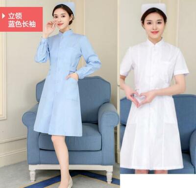 Women Nurse Dress Stand Collar  Doctor Beautician Lab  Long Coat  Work Clothes 