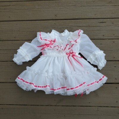 Vintage 90s White Pink Ruffles Lace Circle Full Skirt Pageant Infant 3-6mo  Dress