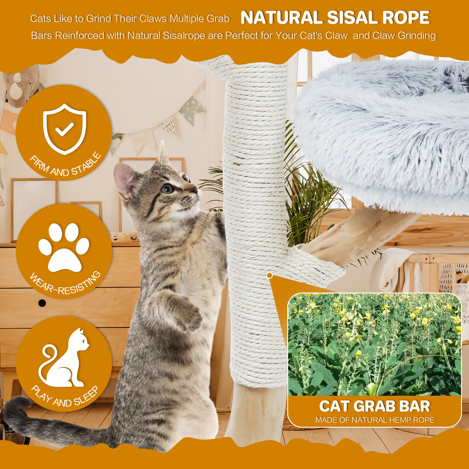 ZEOPHOL 52" Cat Tree Large Condo Pet Play Tower Cat Bed Furniture Scratch Post