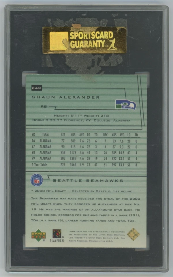 2000 Upper Deck Encore SGC 9 Shaun Alexander Seattle Seahawks #242 - Image 2 of 2