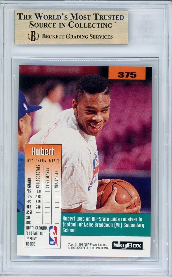 Tarjeta de novato SkyBox Gisto #375 POP 1: Hubert Davis RC BGS 9,5: 1992-93 Foto 2 de 3