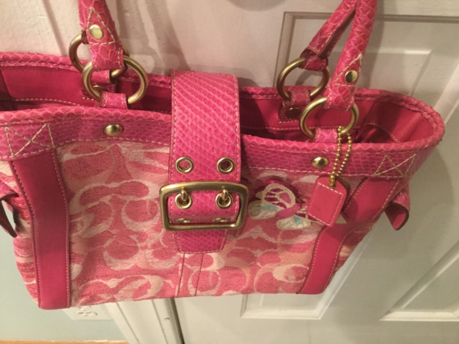 Coach Signature C Pink Chenille Boxy Butterfly Tote w… - Gem