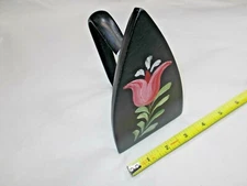 SAD IRON, Vintage Black with Painted Flower Cast Iron Sad Iron  3 lbs. 6 oz.