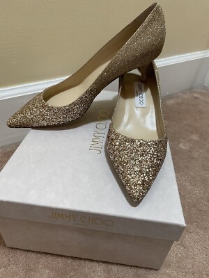 JIMMY CHOO AZA, GLITTER DEGRADE COARSE/FINE, Gold, 39.5 NIB