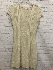 Pink Rose Premium Womens Juniors S Sweater Dress Cable Knit Beige buttons
