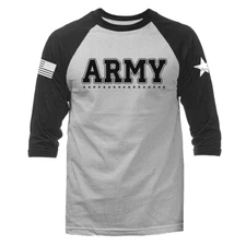 Army Military Patriotic US Flag Veteran 3/4 Sleeve Raglan Tee