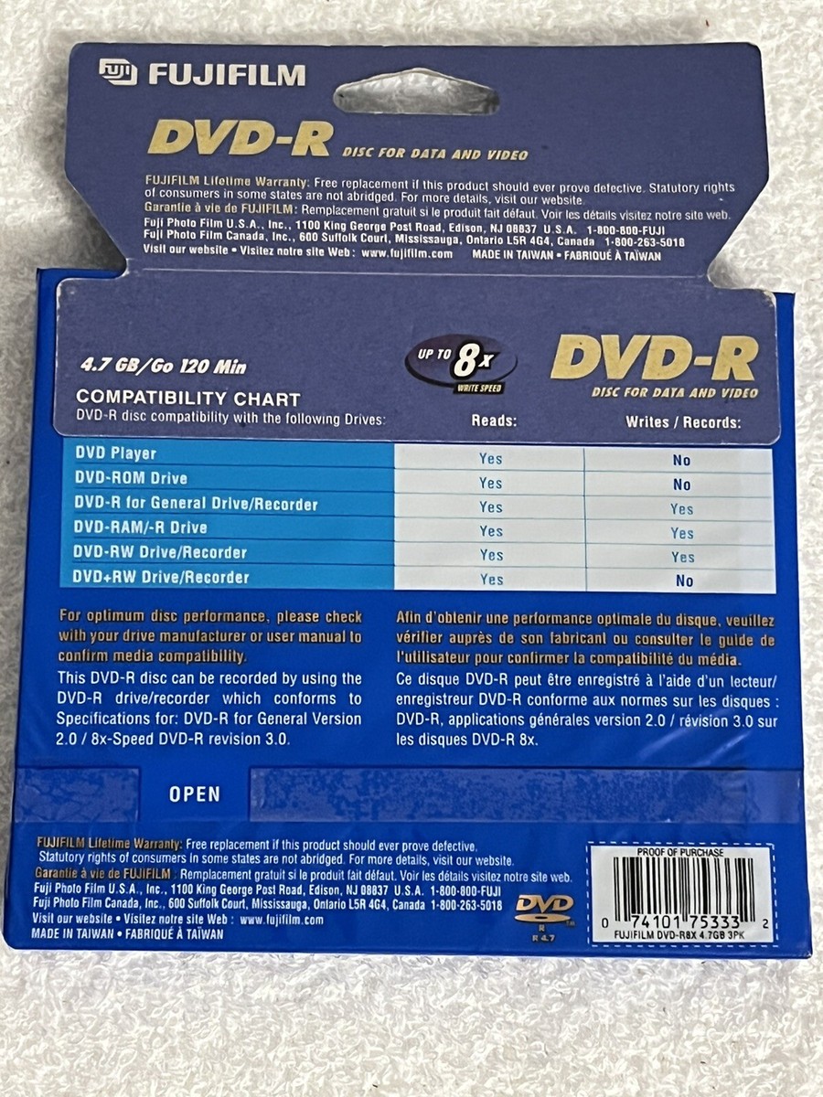 Fujifilm DVD-R 3 Pack 4.7GB 120min 1x-16x NEW/SEALED | eBay