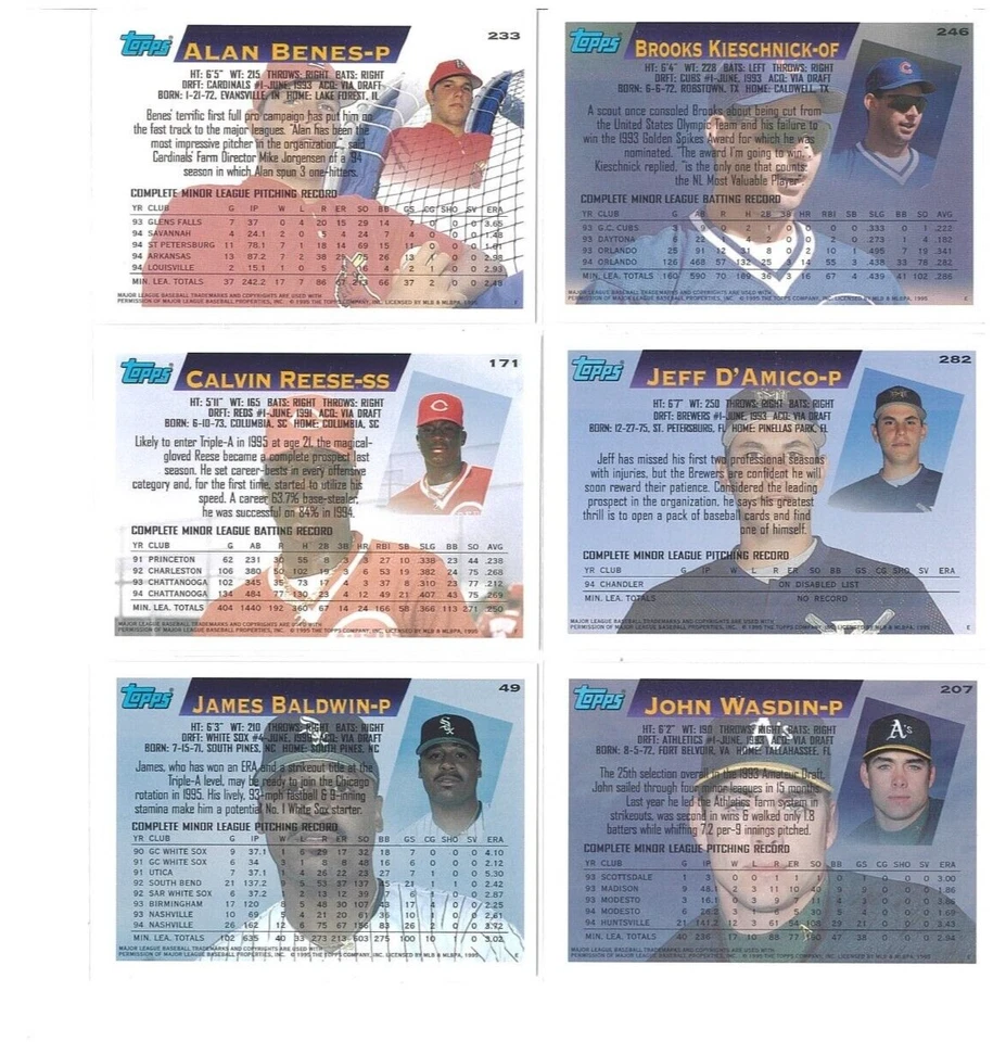 TOPPS 1995 MLB 9 FUTURE STARS COLECCIÓN DE CARTAS DE NOVATO Juego de Coleccionista Casi Como Nuevo Foto 2 de 4