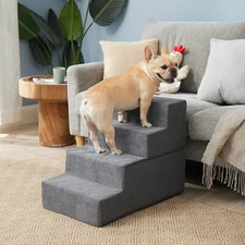 4-Step Pet Step for Raised Beds, Non-Slip Balanced Indoor Pet Step, Gray