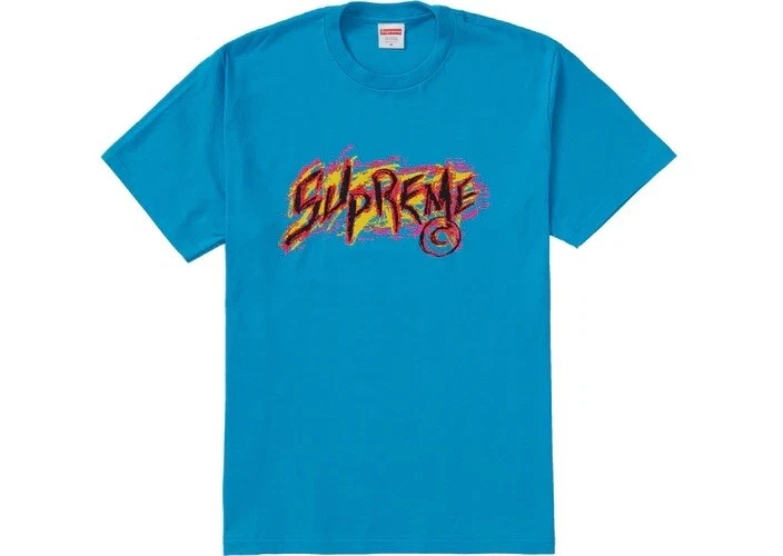 T shirt SUPREME FW'20 bleu vif à gratter taille homme grande boîte bleue logo 2020