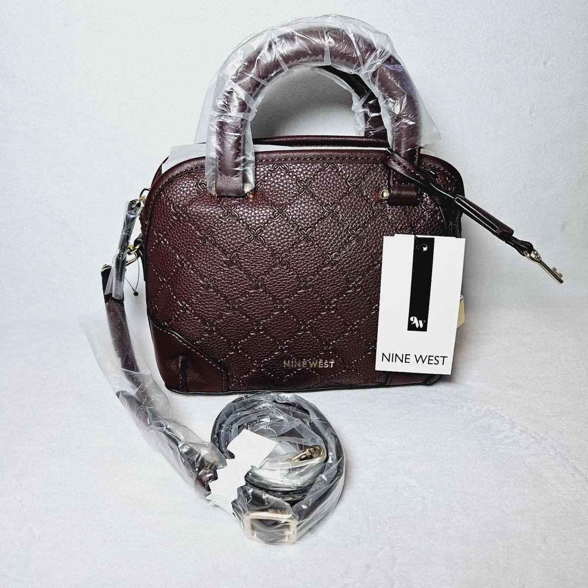 NINE WEST Brooklyn Mini Faux-Leather SMALL Satchel Crossbody bag  Merlot/Burgundy | eBay