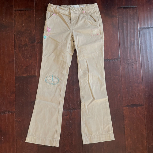 Old Navy Girl Tan Khaki Pants School Uniform Size 8 Medium, Adjustable Waistband