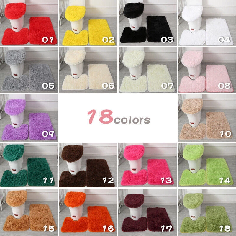 Juego de 3 alfombras de baño alfombra contorno tapa de inodoro cubierta felpa maciza cálidas suaves alfombras de baño Foto 2 de 4