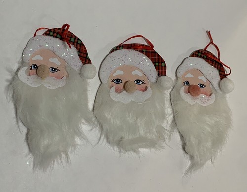 3- SANTA FACE Christmas Ornaments Decorated Cardboard - Picture 2 of 5