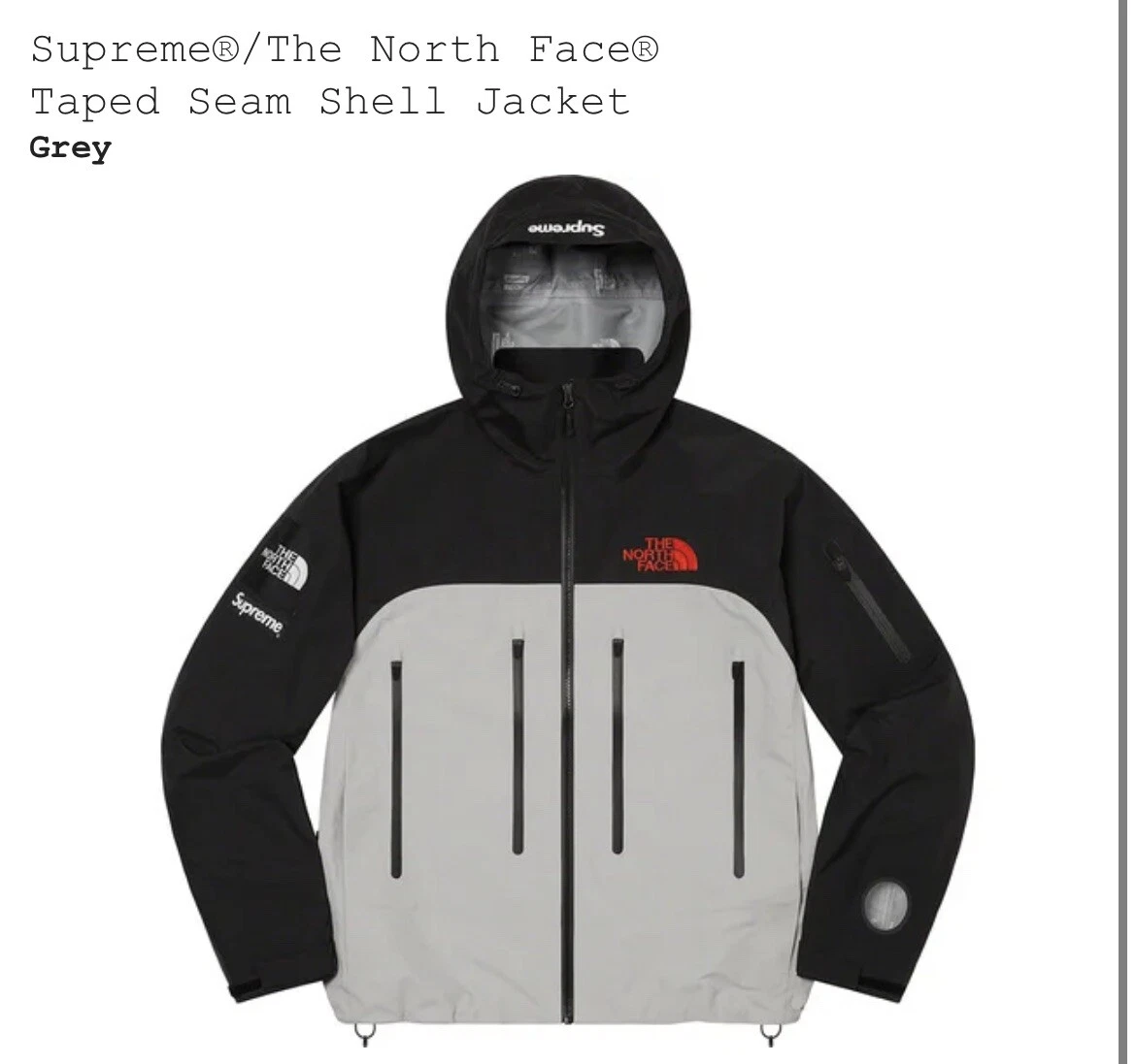 Nuova giacca a guscio Supreme® x The North Face® con nastro cucitura grigio taglia M FW22