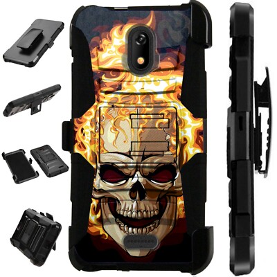 Luxguard For Cricket Icon/Radiant Core Phone Case Holster Cover SKULL FIRE