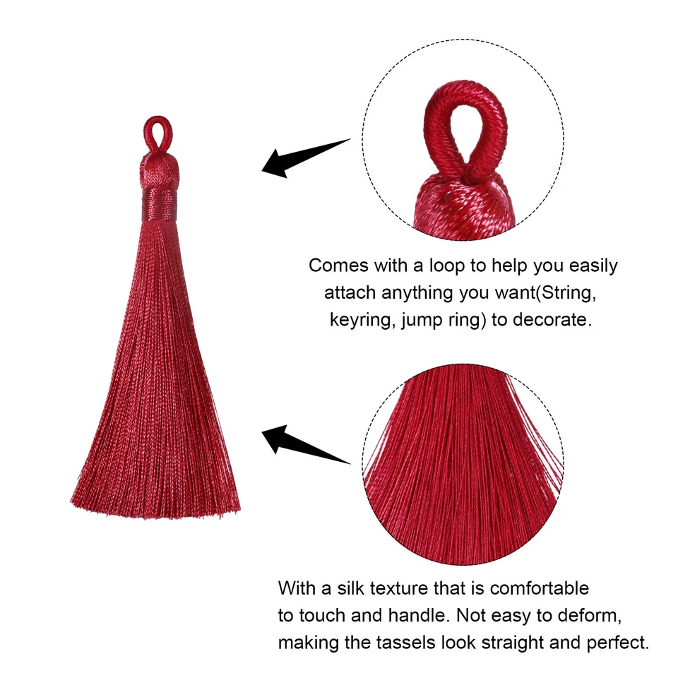 Signet Glandes 8Pcs 3.66" Soyeux Doux Mini Gland Boucles Artisanat Rouge - Photo 3/4