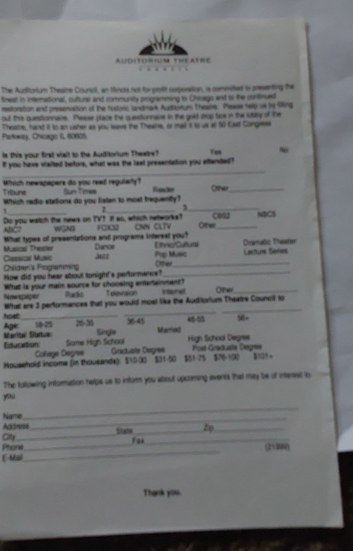 SINGLE SHEET AUDITORIUM THEATRE COUNCIL  CUSTOMER REVIEW