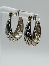 Sterling Silver 925 Filigree Scroll Design Pierced Hoop Earrings
