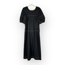 Madewell Jinni Puff-Sleeve Midi Dress Women's 0 Black Drop-Waist V-Back NWT
