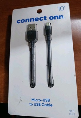 NIB Connect onn. 10 ft. MICRO-USB to USB CABLE- transfers data while charging