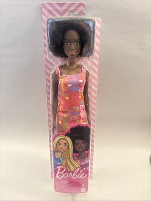 Barbie AA Black Natural Hair Afro Doll Pink Logo Print Dress. Mattel HGM58