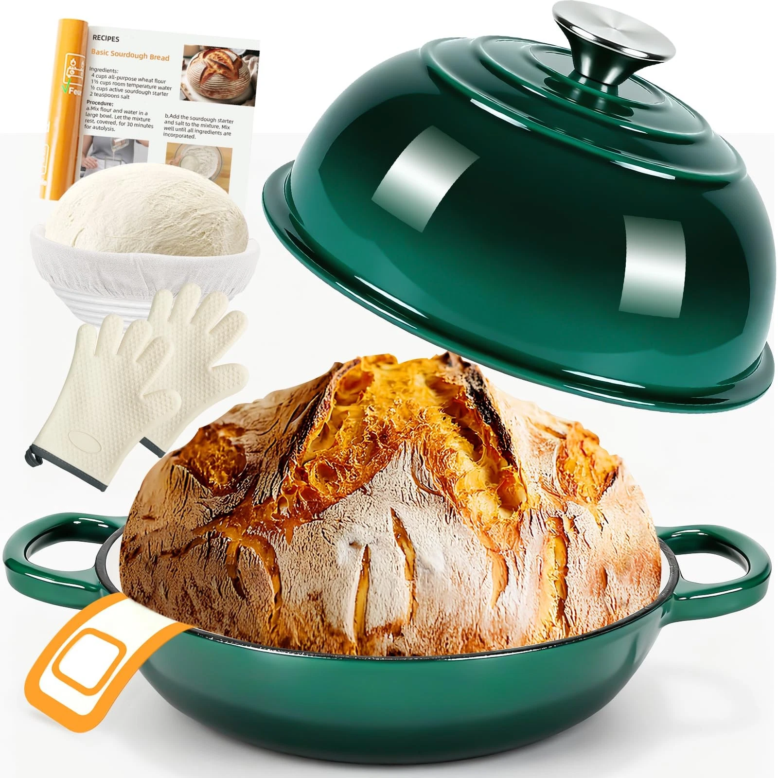 AHJ 6QT Dutch Oven For Bread Baking, Enameled Cast Iron Dutch Oven Pot with L...