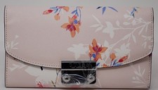 NEW Guess Women's Leona Blush Pink Floral Print Large Trifold Wallet Clutch Bag