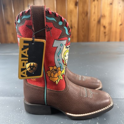 Ariat Boots Youth Girls Size 12.5 Brown Pink Mustang Molly Top NWOB Toddler