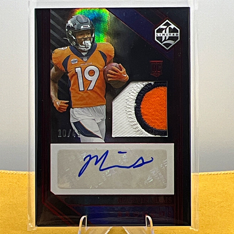 Panini 2023 Limited Marvin Mims RC RPA Ruby Spotlight Auto Patch 10/49 #124