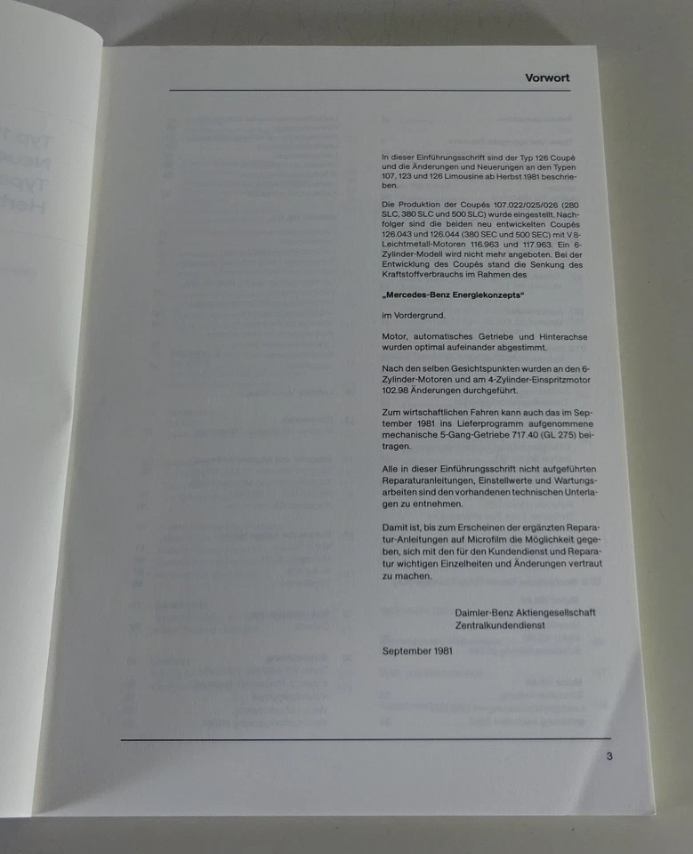 Manual de taller Mercedes C126 380 / 500 SEC + novedades W123 etc. de 09/1981 Foto 2 de 4