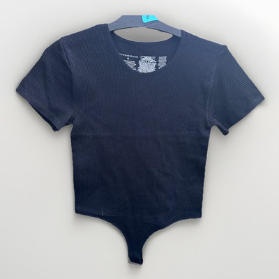 New Primark Black Ribbed Short Sleeve Bodysuit UK Size Small