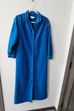 Vtg Kayser Small Petite Velour Teal House Coat Bathrobe Robe Pockets Long ZIPPER