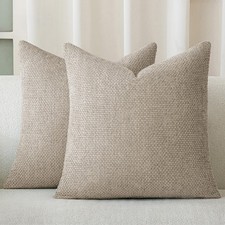 Taupe Chenille Throw Pillow Covers 16x16 Set of 2 Modern Decorative Farmhouse