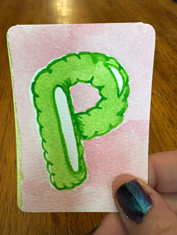 ACEO watercolor bubble letter P,2.5x3.5
