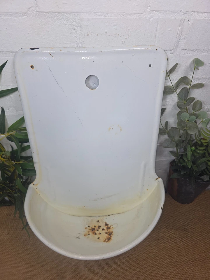 Antigua maceta fregadero de pared fuente de agua de jardín de metal esmaltado francés europeo vintage Foto 4 de 4
